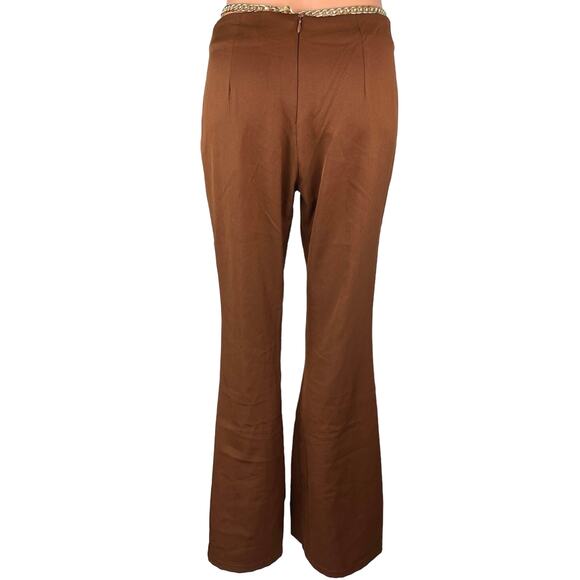 Princess Polly Brown Chain Belt Flared Leg Stretch Ankle Trousers Pants Size 4 - Picture 3 of 6